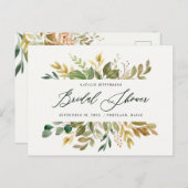 植物性の水色のグリーン金ゴールドブライダルシャワー ポストカード (正面/裏面)