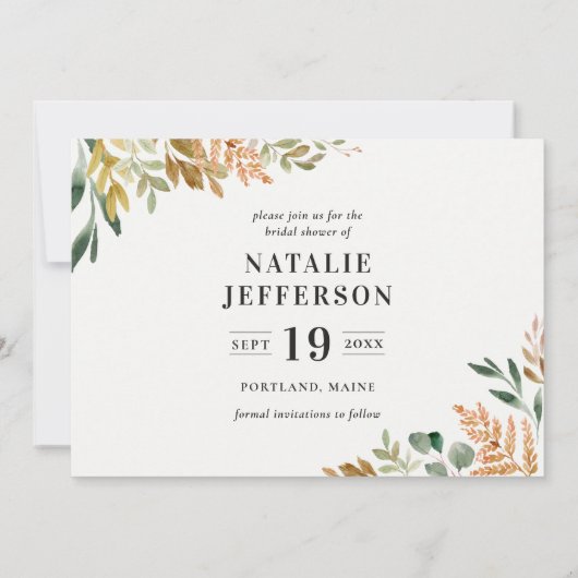 植物性の水色のグリーン金ゴールドブライダルシャワー 招待状 (裏面)