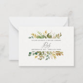 植物性の水色の緑の金ゴールド秋モダン応答 ノートカード (正面)