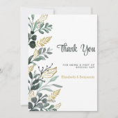 植物性の水色の緑の金ゴールド緑ありがとう 招待状 (正面)