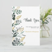 植物性の水色の緑の金ゴールド緑ありがとう 招待状 (スタンド正面)