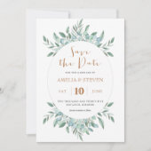 植物性の水色の葉は日付カードを保存 セーブザデート (正面)