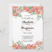 植物性の水色ピンクグリーンフローラ結婚ズ 招待状 (正面)