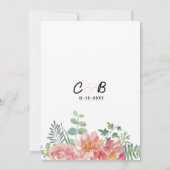 植物性の水色ピンクグリーンフローラ結婚ズ 招待状 (裏面)