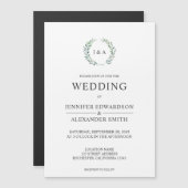 植物性の水色葉のモノグラ結婚ム マグネット招待状 (正面/裏面)