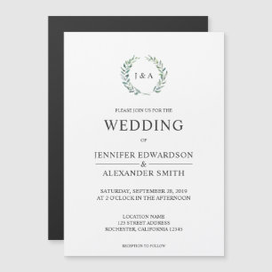 植物性の水色葉のモノグラ結婚ム マグネット招待状