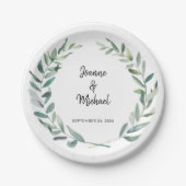 植物性の水葉色の新郎新婦結婚の ペーパープレート (正面)