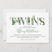 植物性の熱帯性緑色双生児ベビーシャワー 招待状 (正面)