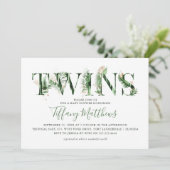 植物性の熱帯性緑色双生児ベビーシャワー 招待状 (スタンド正面)