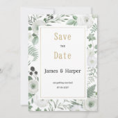 植物性の白いミントベリーフローラ保存日付 招待状 (正面)