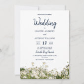 植物性の白い黄色の緑の野結婚花 招待状 (正面)