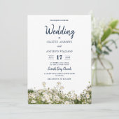 植物性の白い黄色の緑の野結婚花 招待状 (スタンド正面)