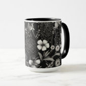植物性の白と黒の花 マグカップ (正面右)