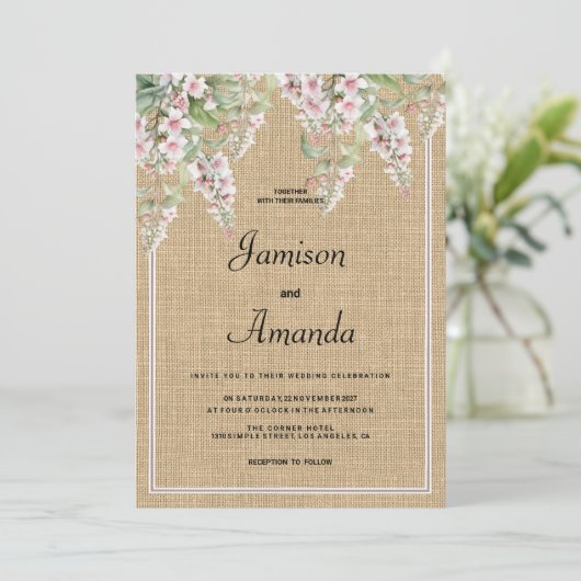 植物性の素朴なアイボリーピンクのミント結婚フローラ 招待状 (スタンド正面)