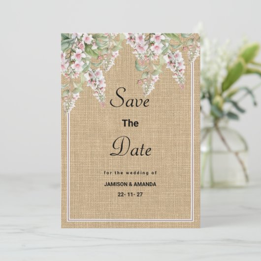 植物性の素朴なアイボリーピンクミントフローラザデイトを保存 招待状 (スタンド正面)