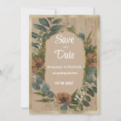 植物性の素朴なウッドランドフローラ日付を保存 招待状 (正面)
