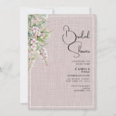 植物性の素朴なピンクのミントフローラブライダルシャワー 招待状 (正面)