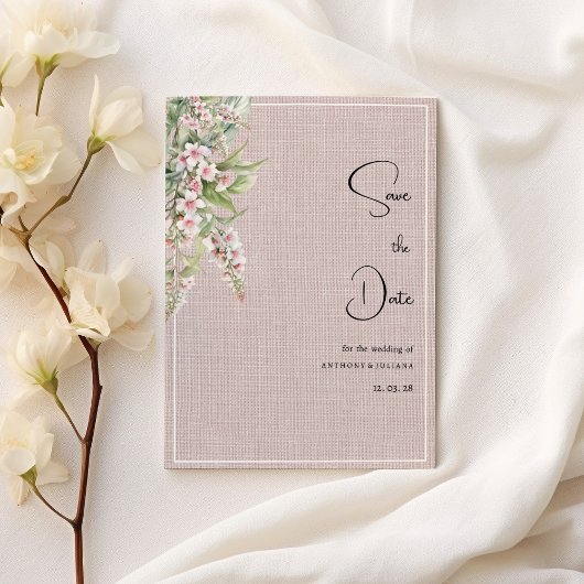 植物性の素朴なピンクのミントフローラ日付を保存 招待状