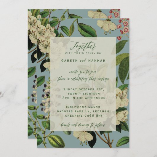 植物性の結婚式の招待 – アヒルの卵の青 招待状 (正面/裏面)