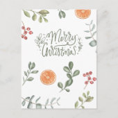 植物性の緑とオレンジのクリスマス シーズンポストカード (正面)