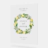 植物性の緑とレモンリースサマー結婚ズ アクリルサイン (傾斜)