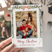 植物性の緑と弓メリークリスマス1写真 シーズンカード