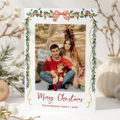 植物性の緑と弓メリークリスマス1写真 シーズンカード