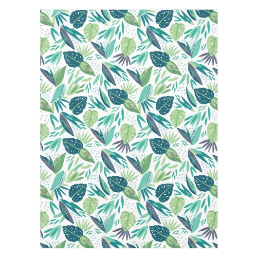 植物性の緑と白の葉柄 テーブルクロス (正面)