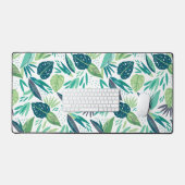 植物性の緑と白の葉柄 デスクマット (キーボード&マウス)