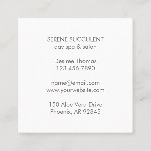 植物性の緑と紫の水色の多肉植物 スクエア名刺 (裏面)
