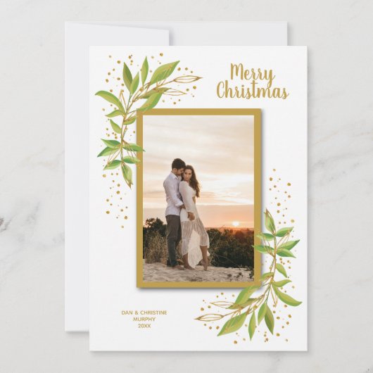 植物性の緑のクリスマスフォト シーズンカード (正面)