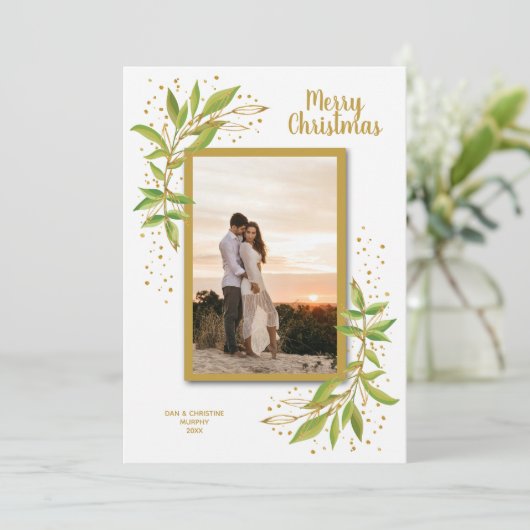 植物性の緑のクリスマスフォト シーズンカード (スタンド正面)