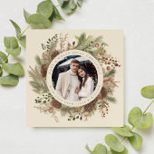 植物性の緑のクリスマス写真の黒い広場 シーズンカード