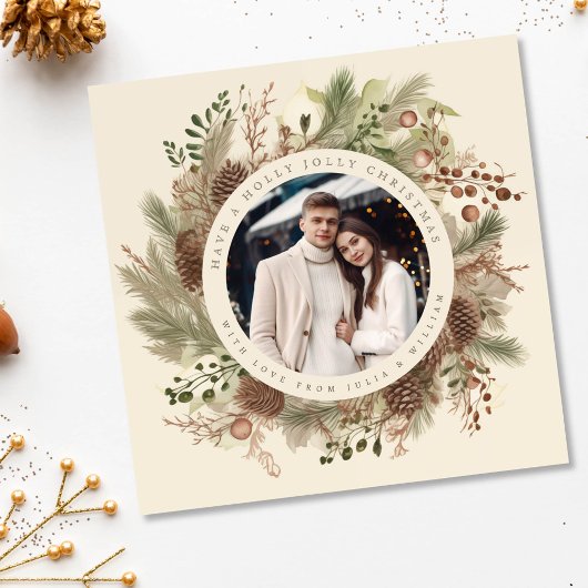 植物性の緑のクリスマス写真の黒い広場 シーズンカード