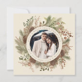 植物性の緑のクリスマス写真の黒い広場 シーズンカード (正面)