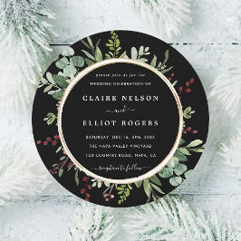 植物性の緑のクリスマス結婚のブラックサークル 招待状