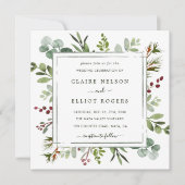 植物性の緑のクリスマス結婚の広場 招待状 (正面)