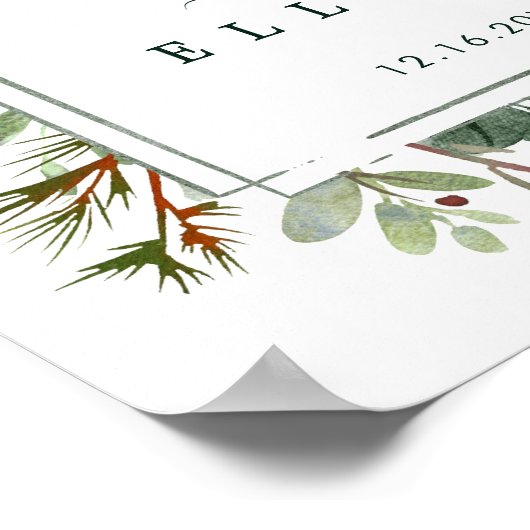 植物性の緑のクリスマス結婚の歓迎サイン ポスター (角)