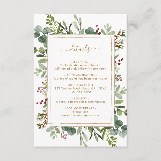 植物性の緑のクリスマス結婚金ゴールド詳細 エンクロージャーカード (正面)