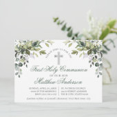 植物性の緑のセージ緑の最初の聖餐式 招待状 (スタンド正面)