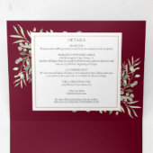 植物性の緑のバーガンディの写真結婚ズ 三つ折り招待状 (内部最初)