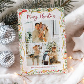 植物性の緑のパターンメリークリスマス3写真 シーズンカード