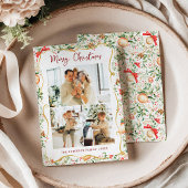 植物性の緑のパターンメリークリスマス3写真 シーズンカード