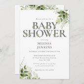 植物性の緑のフローラベビーシャワー 招待状 (正面/裏面)
