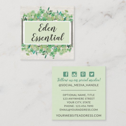 植物性の緑のユーカリ素朴ソーシャルメディア スクエア名刺 (正面/裏面)
