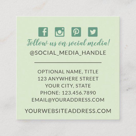 植物性の緑のユーカリ素朴ソーシャルメディア スクエア名刺 (裏面)