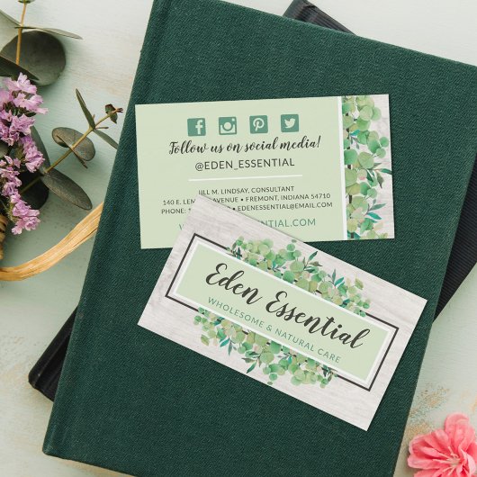 植物性の緑のユーカリ素朴ソーシャルメディア 名刺