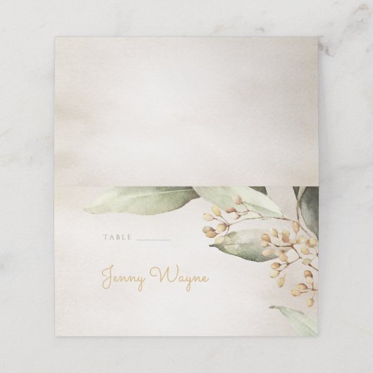 植物性の緑のヴィンテージ素朴なエスコートカード プレイスカード (外部開封)