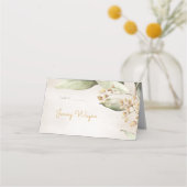 植物性の緑のヴィンテージ素朴なエスコートカード プレイスカード (正面)