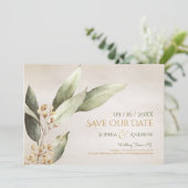 植物性の緑のヴィンテージ素朴な日付を保存 セーブザデート (スタンド正面)